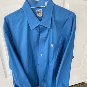 Solid Blue Cinch Button Down Shirt